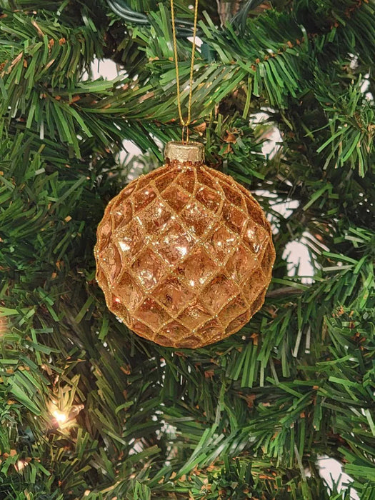 Copper Quilted Ball Glass Christmas Ornament F07M7-9-LH76-23186