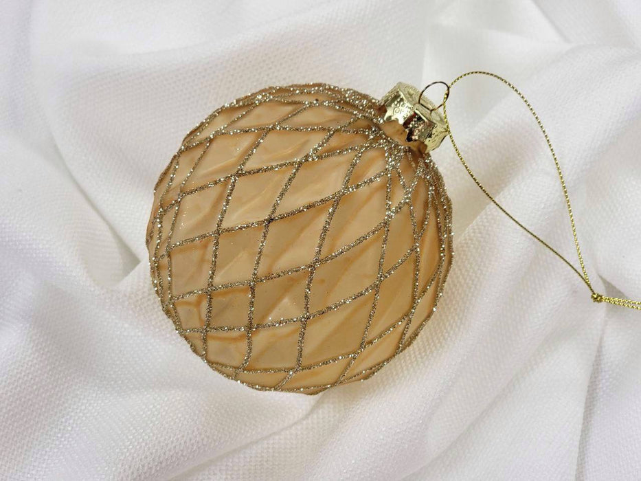 Crisscross Beige Glass Ball Christmas Ornament F07M7-26(LH76-23004)