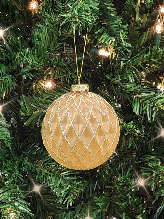 Crisscross Beige Glass Ball Christmas Ornament F07M7-26(LH76-23004)