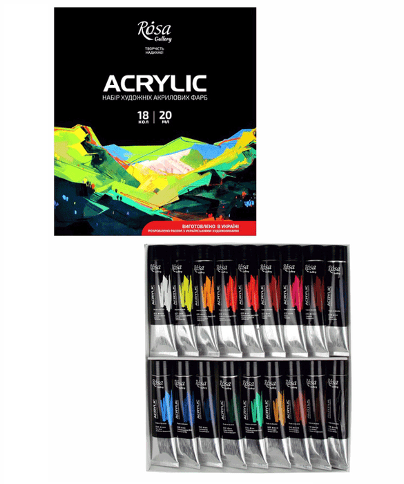 Acrylic Paint Set 18 colors (20ml each) by Rosa Gallery