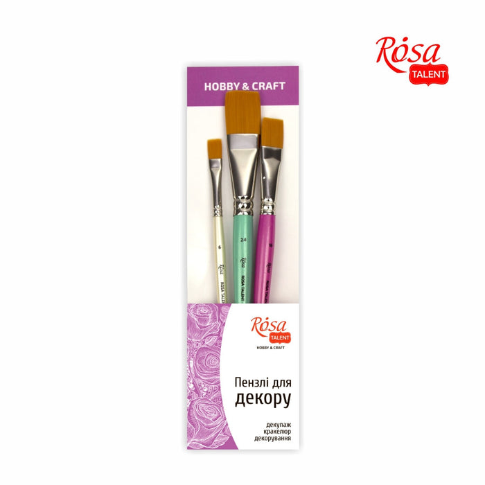Brush Set N1 - FOR DECOR. flat synthetic. 3 pieces (N6,16,24).  by Rosa Studio
