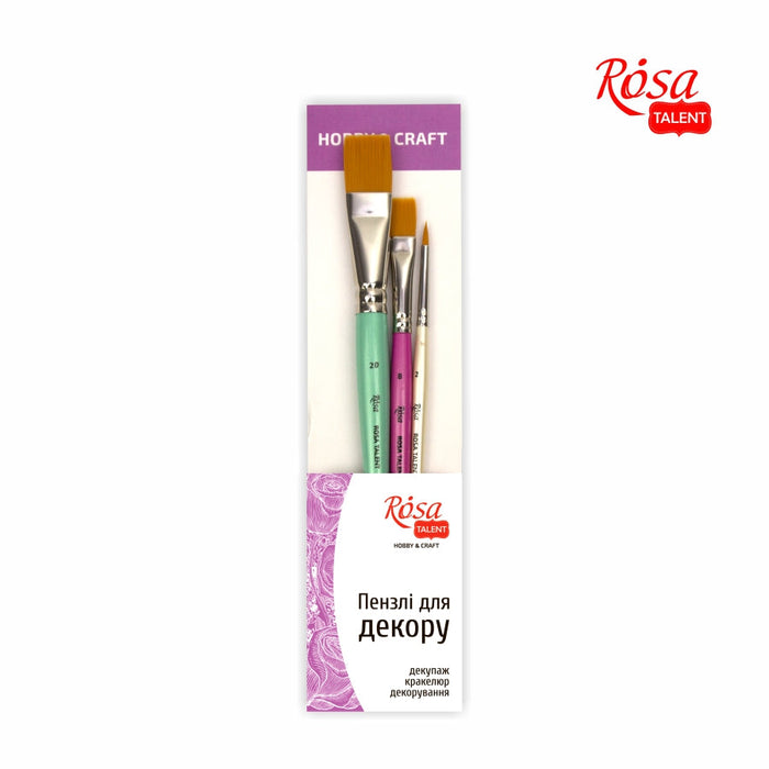 Brush Set N2 - FOR DECOR synthetic round and flat. 3 pieces (N2,8,20).  by Rosa Studio