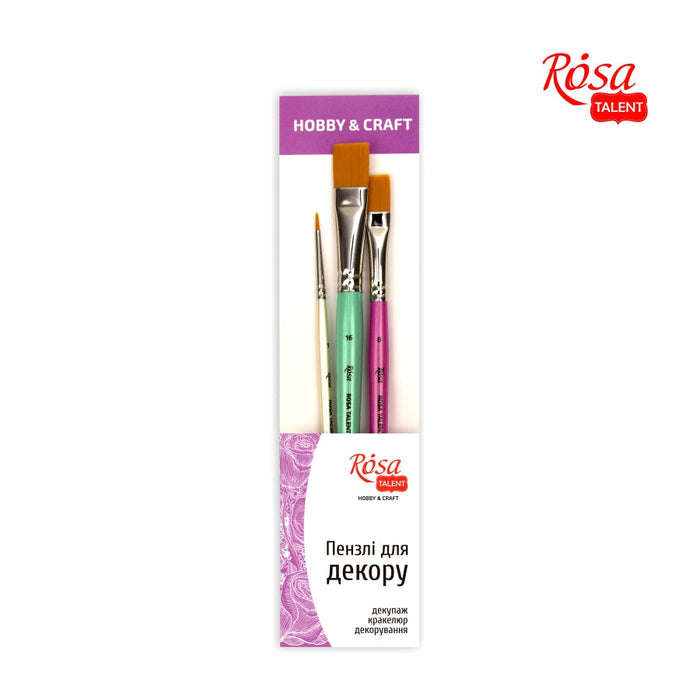 Brush Set N3 - FOR DECOR. synthetic round and flat. 3 pieces (N1,8,16).  by Rosa Studio