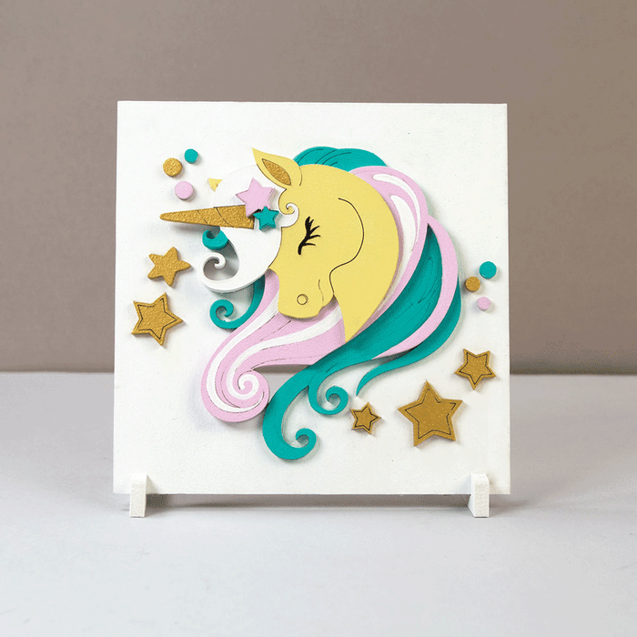 Star Unicorn - 3D Painting on Primed Fiberboard Set. Create Your DIY Decoration. 18x18 cm. by Rosa Talent