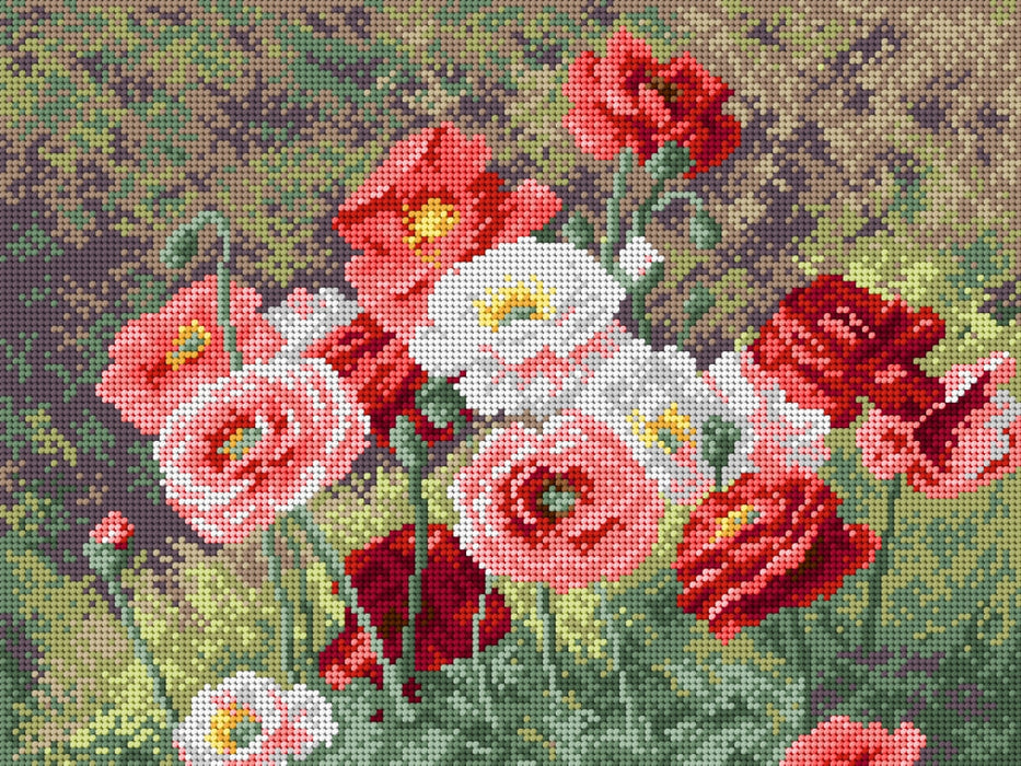 Needlepoint canvas for halfstitch without yarn after Louis Marie Lemaire - Cluster of Poppies 1990J