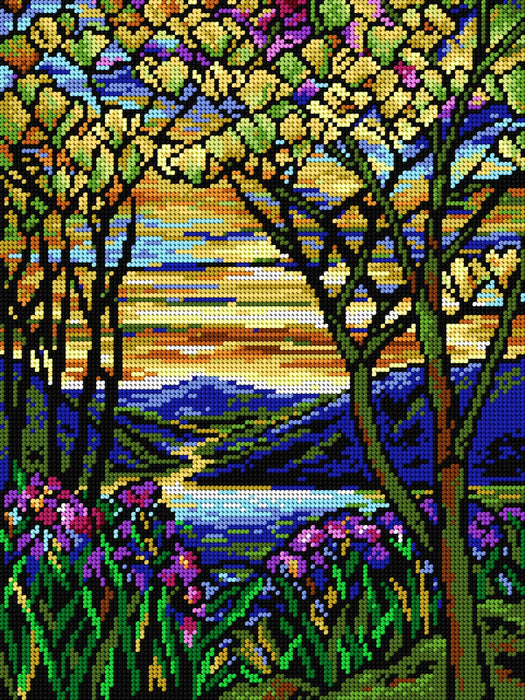 Needlepoint canvas for halfstitch without yarn after Louis C. Tiffany - Landscape with Iris and Flowering Magnolia 2099J