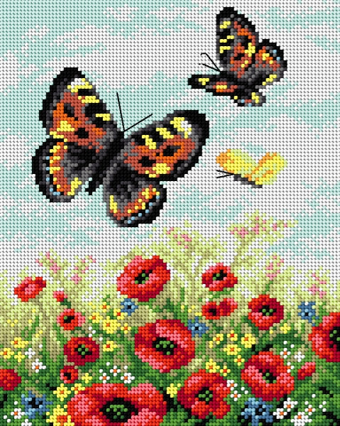 Gobelin canvas for halfstitch without yarn Butterflies on a Meadow
