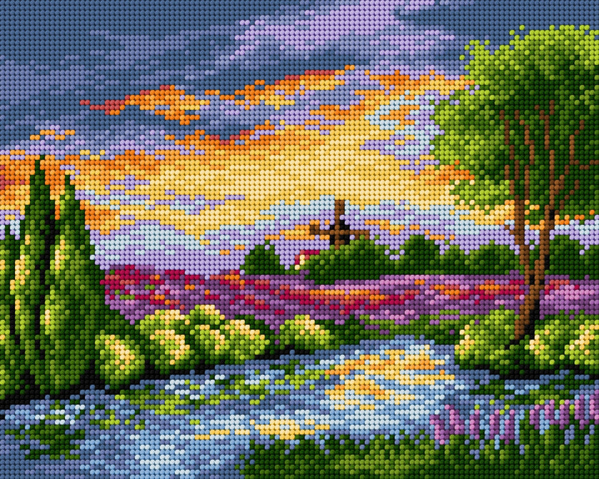 Gobelin canvas for halfstitch without yarn Landscape with Windmill 2365H