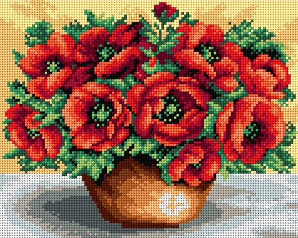 Gobelin canvas for halfstitch without yarn Bouquet of Poppies