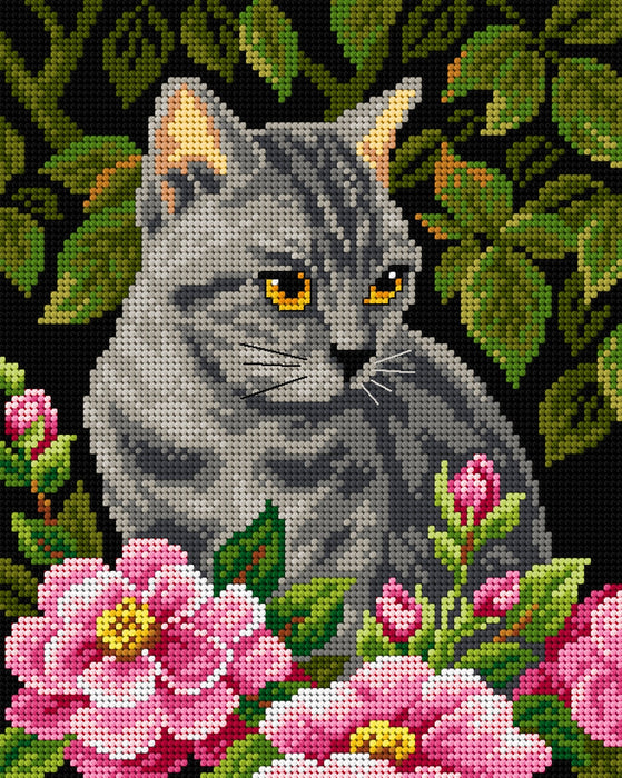 Needlepoint canvas for halfstitch without yarn Kitten in the Garden 2582H