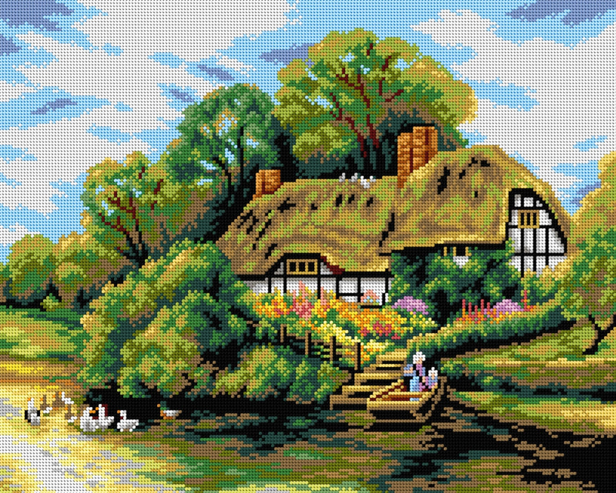 Large Cottage by a River 2704M Needlepoint canvas for halfstitch without yarn