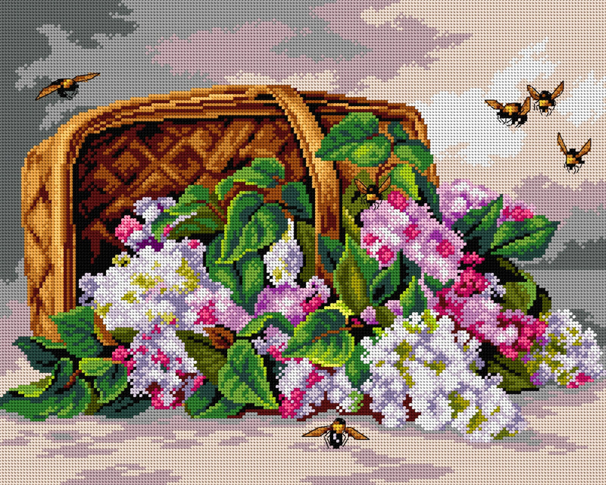 Needlepoint canvas for halfstitch without yarn after Paul de Longpre - A Basket of Lilacs 2759M