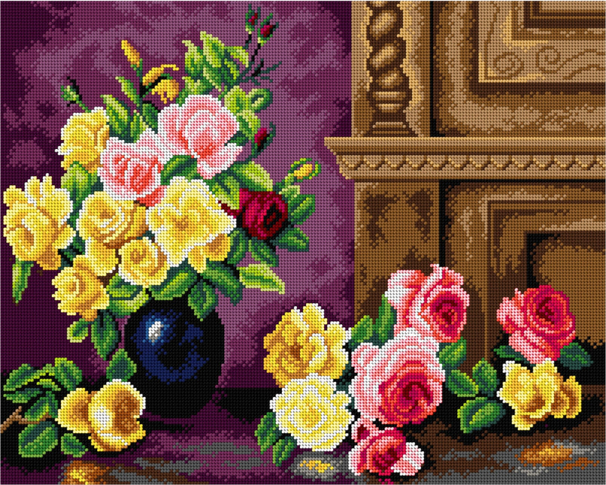 Needlepoint canvas for halfstitch without yarn after Olaf Hermansen - Still Life with Roses 2861M