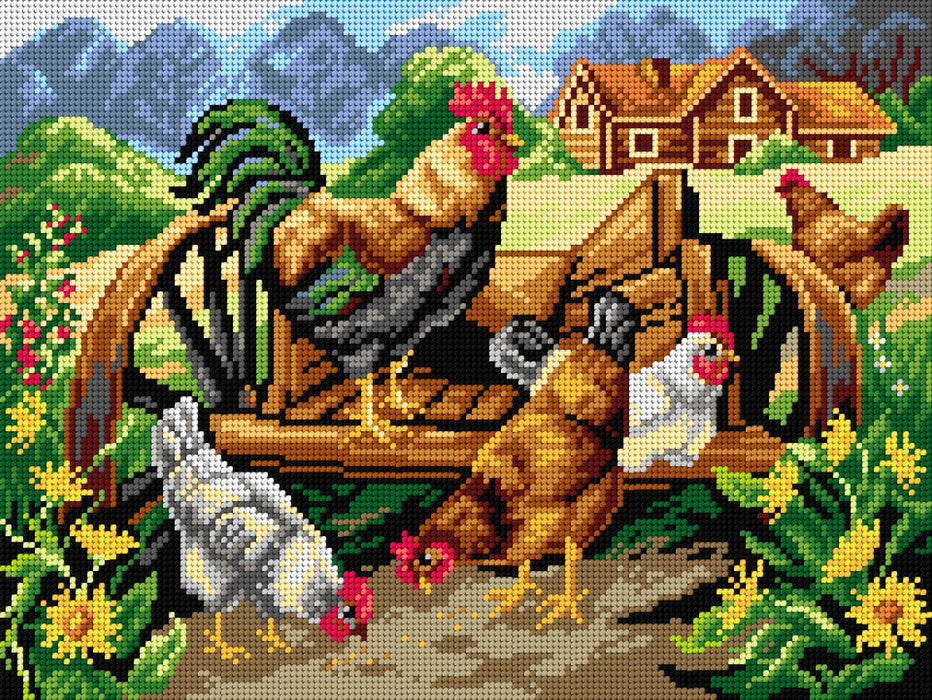 Gobelin canvas for halfstitch without yarn Roaster and Chickens 3033J