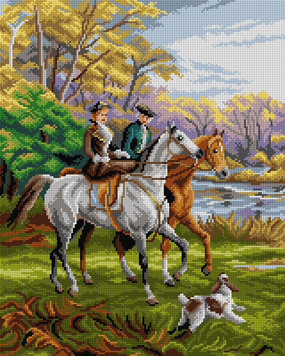 The Morning Ride 3041M Needlepoint canvas for halfstitch without yarn
