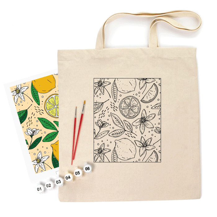 Lemons - Shopper Coloring Kit. Ecobag Painting Kit, Cotton 220 gsm, 38x42 cm. by Rosa Talent