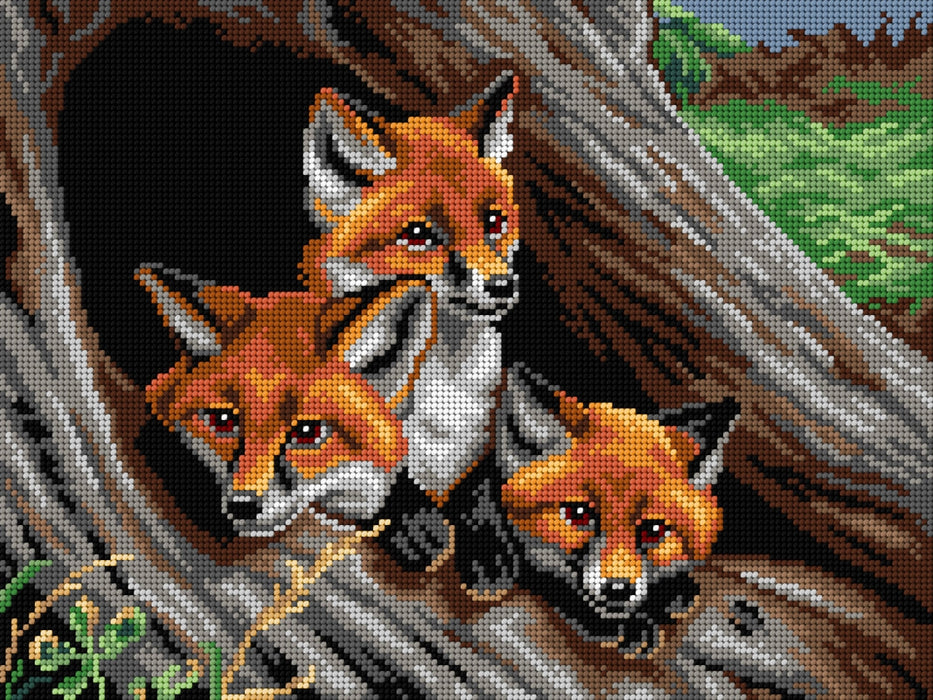 Needlepoint canvas for halfstitch without yarn after Samuel John Carter - Young Foxes in a Hollow Tree (fragment) 3249J