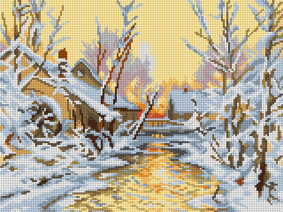 Gobelin canvas for halfstitch without yarn after Walter Moras - Snowy Mill (fragment) 3259J