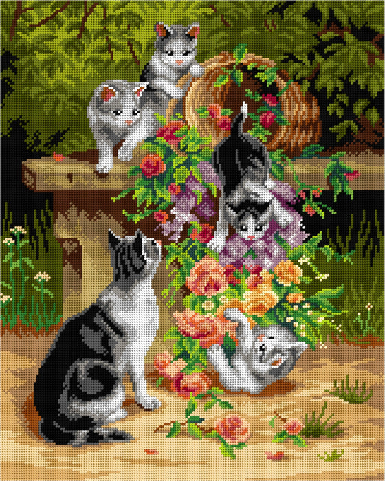 Gobelin canvas for halfstitch without yarn after Carl Reichert  - Cats and Flowers 3285M