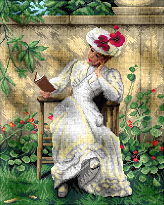 Lady with a Book in the Garden 3290M Needlepoint canvas for halfstitch without yarn