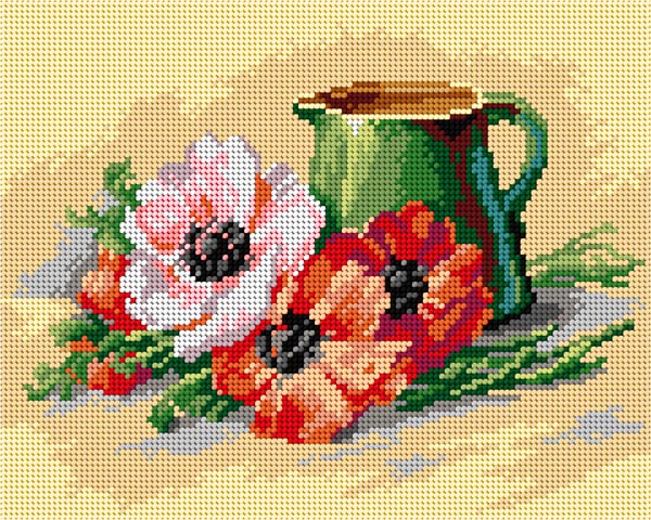 Gobelin canvas for halfstitch without yarn after Catherine Klein - Jug and Poppies