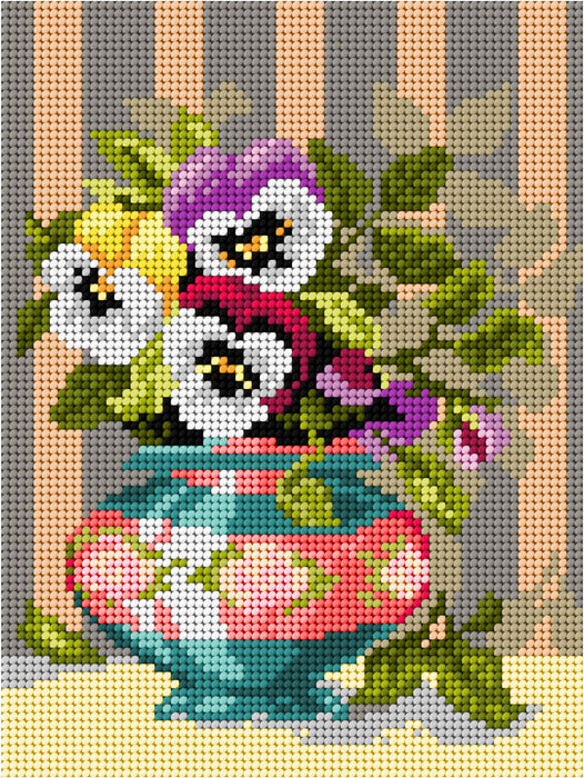 Pansies in a Vase 3447F Needlepoint canvas for halfstitch without yarn