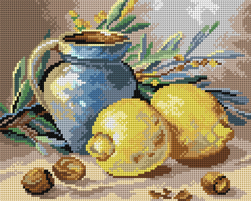 Still Life Pot Lemon 3485H Needlepoint canvas for halfstitch without yarn