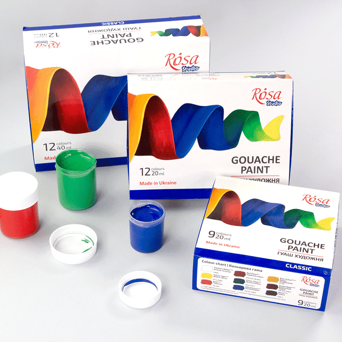 Gouache Paint Set Classic 9 colors (20ml each) by Rosa Studio
