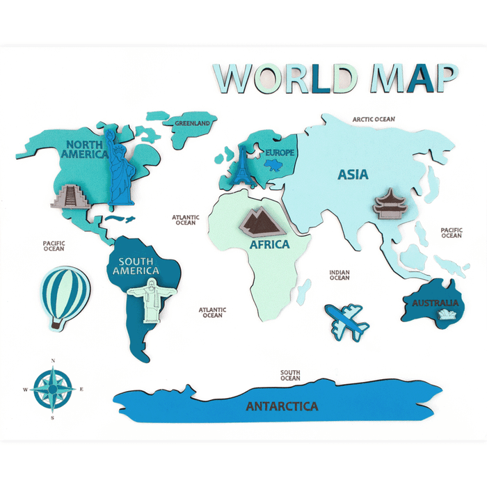 Painting World Map 3D Set, MDF, 30.5x37.5 cm by Rosa Talent