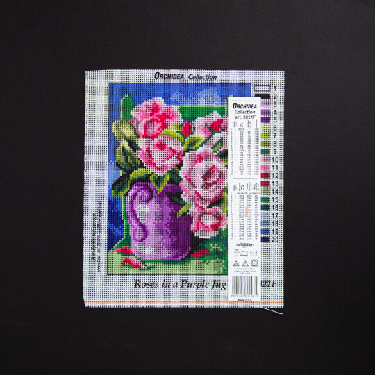 Needlepoint canvas for halfstitch without yarn Roses in a Purple Jug 3021F - Printed Tapestry Canvas