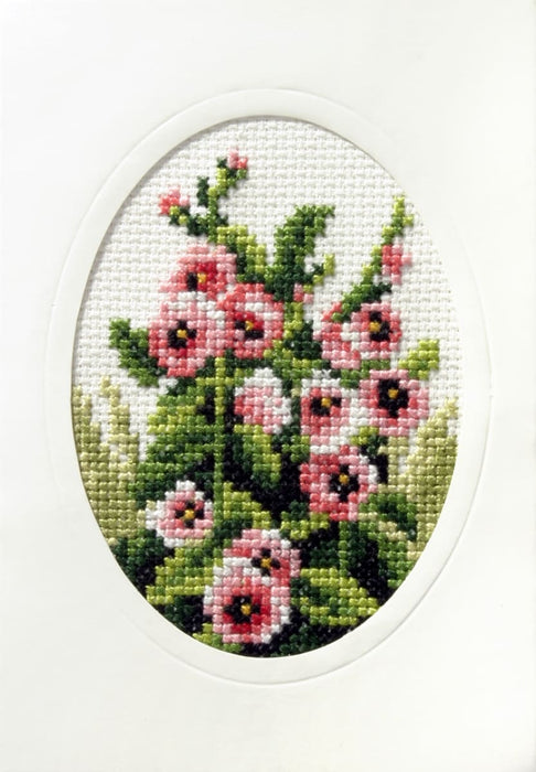 complete cross stitch kit - greetings card "Hollyhock" 6097