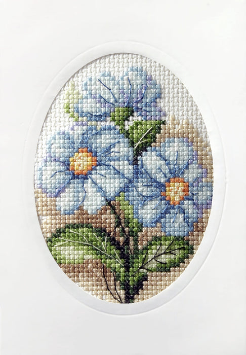 complete cross stitch kit - greetings card "Blue flowers" 6162