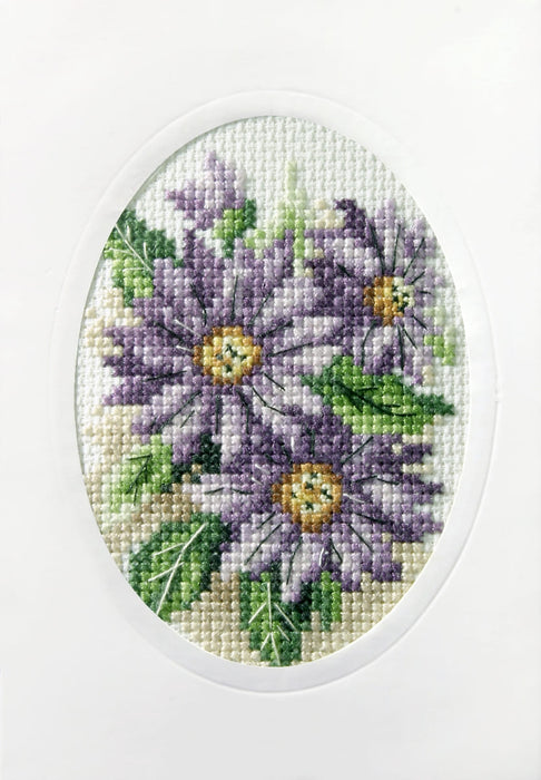 complete cross stitch kit - greetings card "Violet flowers" 6163