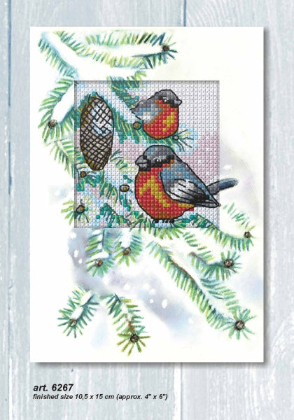 Complete counted cross stitch kit - greetings card "Bullfinches" 6267