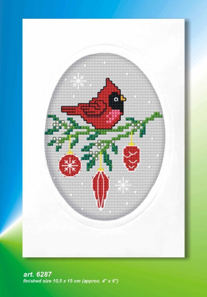 Complete counted cross stitch kit - greetings card "Cardinal" 6287