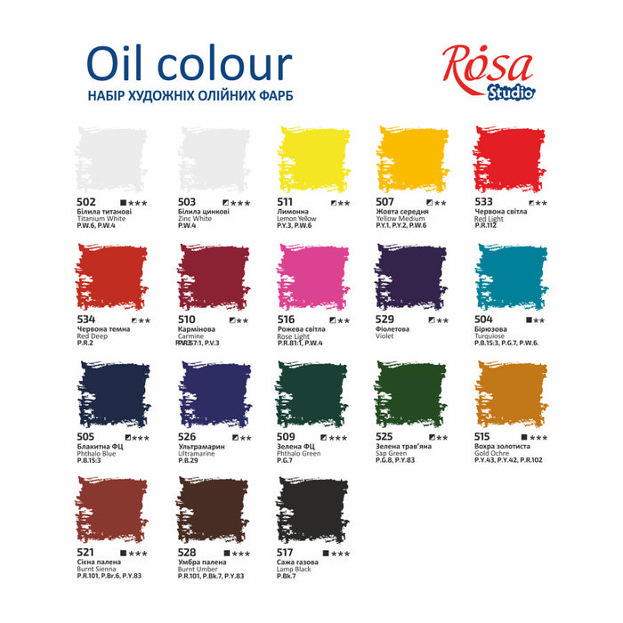 Oil Paint Set 18 colors (20ml each) by Rosa Studio