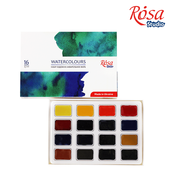 Watercolor Paint Set. 16 Colors. Full Pans. Cardboard 340204. by Rosa Studio