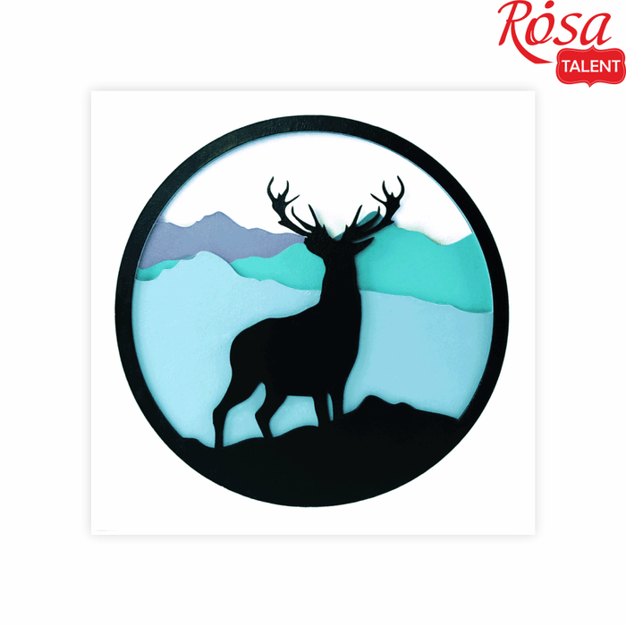 Deer in the Mountains - 3D Painting Set. Primed Fiberboard. 6 Layers. 30x30 cm. by Rosa Talent