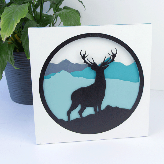 Deer in the Mountains - 3D Painting Set. Primed Fiberboard. 6 Layers. 30x30 cm. by Rosa Talent
