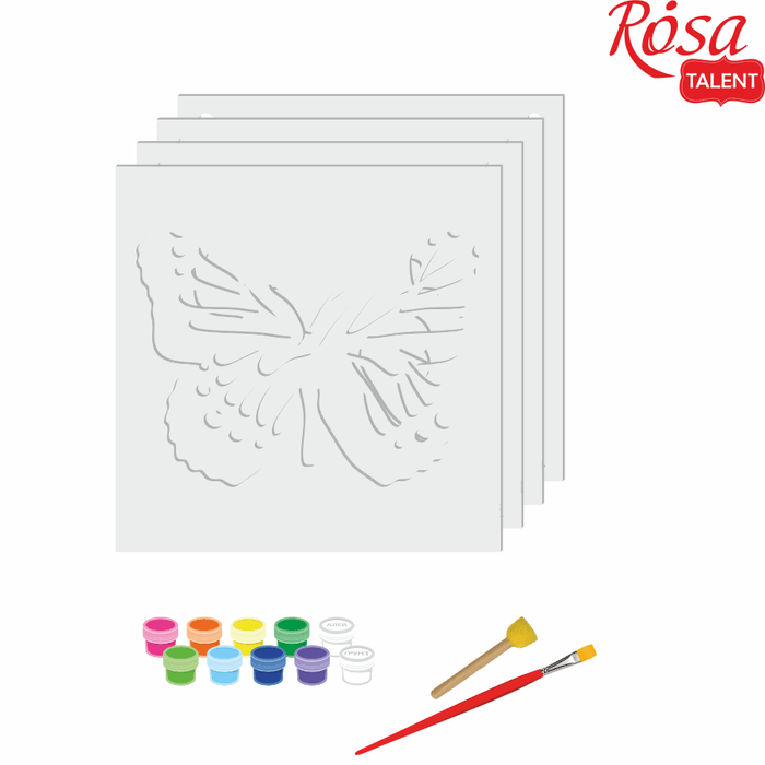 Butterfly 3D Painting on Primed Fiberboard Set. Create Your DIY Decoration. 4 Layers. 17x17 cm. by Rosa Talent