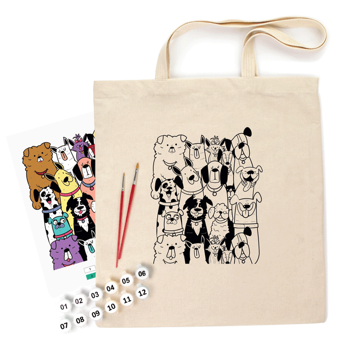 Dogs - Shopper Coloring Kit. Ecobag Painting Kit, Cotton 220 gsm, 38x42 cm. by Rosa Talent