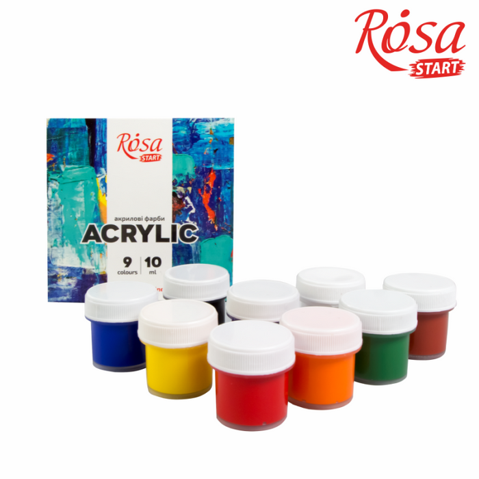 Color Acrylic Paint Set 9 colors (10ml each) by Rosa Start