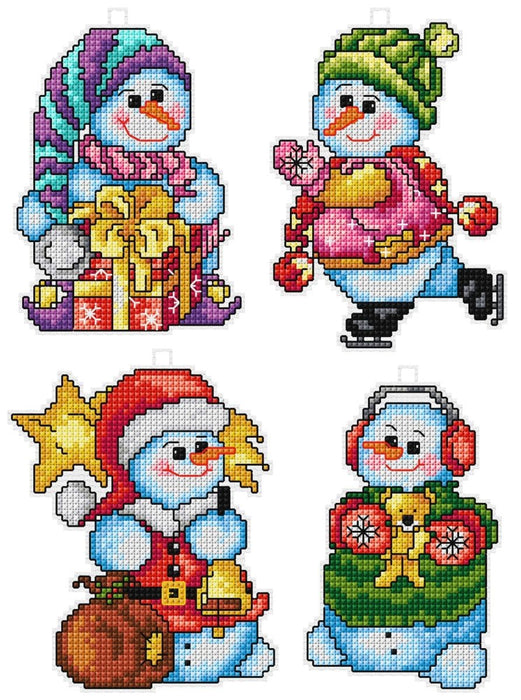 Counted cross stitch kit with plastic canvas "Snowmen" set of 4 designs 7609
