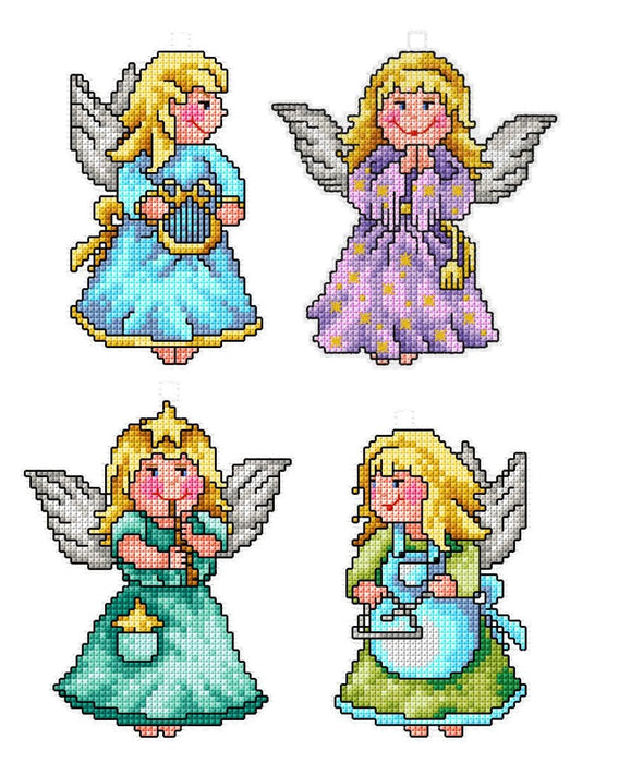 Counted cross stitch kit with plastic canvas "Angels" set of 4 designs 7610