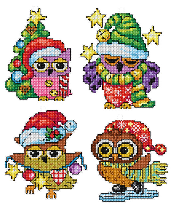Counted cross stitch kit with plastic canvas "Owl" set of 4 designs 7651