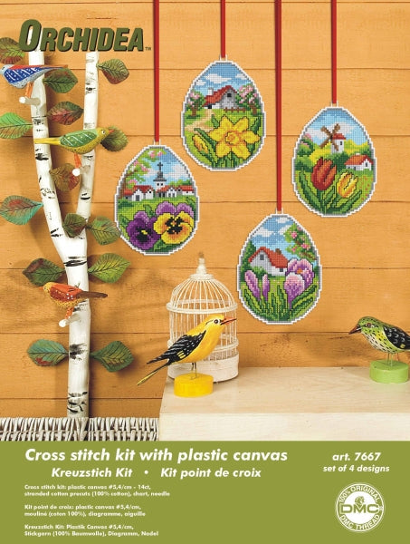 Counted cross stitch kit with plastic canvas "Easter eggs" set of 4 designs 7667