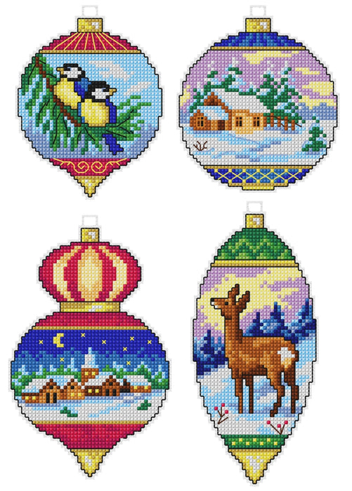 Counted cross stitch kit with plastic canvas "Christmas balls" set of 4 designs 7673