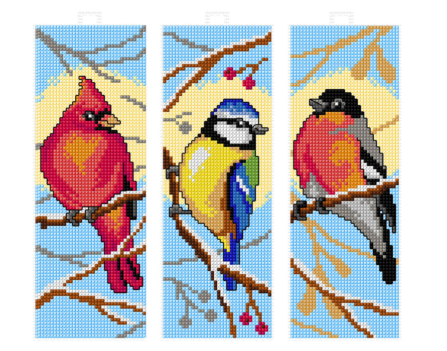Counted cross stitch kit with plastic canvas "Bookmarks Birds" set of 3 designs 7680