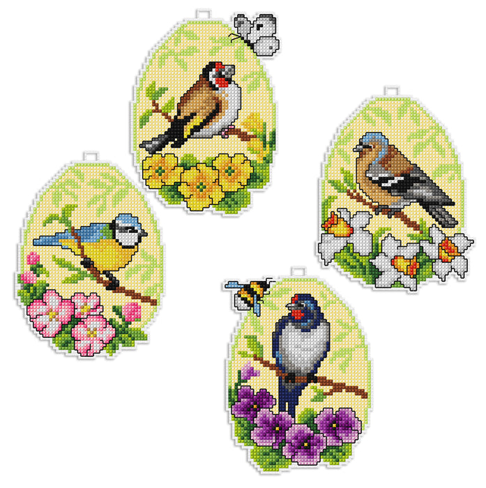 Counted cross stitch kit with plastic canvas "Easter eggs Birds" set of 4 designs 7686