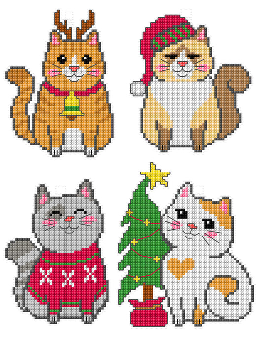 Counted cross stitch kit with plastic canvas "Christmas cats" set of 4 designs 7689